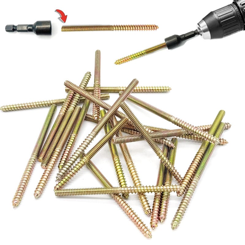 Matrelt 25 Pack 1/4-20" Hanger Bolts 3 Long Sizes Include1 pcs Hanger Bolt Driver Double Headed Bolts Wood Dowel Screw Self-Tapping Screw for Furniture Screws Wood Screws Double Threaded Rods - Image 5